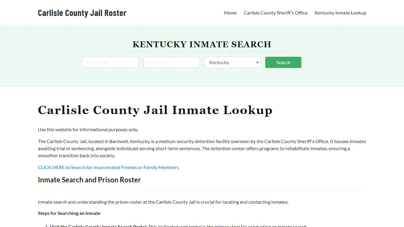 Carlisle County Jail Roster Lookup, KY, Inmate Search