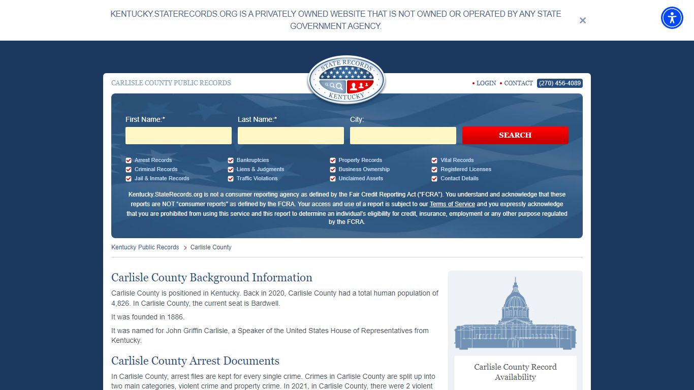 Carlisle County Arrest, Court, and Public Records | StateRecords.org